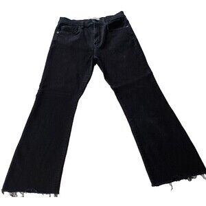 Current Elliott Womens Straight Denim Jeans Black High Waist Raw Hem Size 27